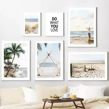 Пляжный песок, одуванчик, трава, чайка, дерево, настенная живопись на холсте, постеры на скандинавскую тему и принты, настенные панно для декора гостиной 21cm30cm NoFrame