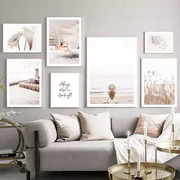 Пляжный песок, тростник, цветок, девушка, маяк, настенная живопись на холсте, плакаты на скандинавскую тему и принты, настенные панно для декора гостиной 21cm30cm NoFrame