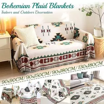 Пляжный пикник на открытом воздухе кемпинг одеяло с кисточками этнические богемные полосатые клетчатые одеяла для кроватей диванные коврики дорожный коврик Рождество 90x90small