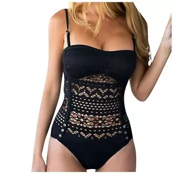 Пляжный плавательный модный сексуальный однотонный купальник L чёрный