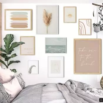 Пляжный постер в стиле бохо, скандинавская линия, художественный принт, минимальная абстрактная ботаническая картина на холсте, современная настенная картина, декор для гостиной 21x30cm No Framed