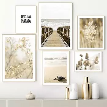 Пляжный тростник, цветок, мост, черепаха, цитаты, настенная живопись на холсте, постеры на скандинавскую тему и принты, настенные панно для декора гостиной 21cm30cm NoFrame