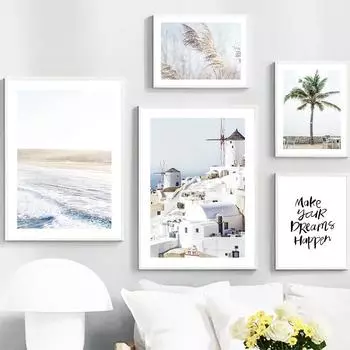 Пляжный тростниковый маяк, здание, мост, настенная живопись на холсте, плакаты на скандинавскую тему и принты, настенные панно для декора гостиной 21cm30cm NoFrame