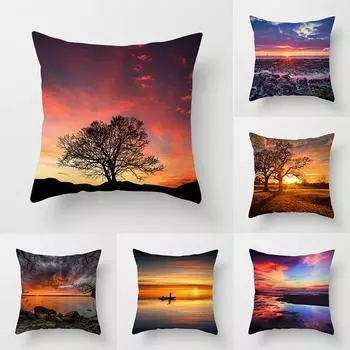 Пляжный закат, закат, закат, пейзаж, наволочка с принтом, украшение для дивана, автомобильное офисное сиденье, чехол для подушки, домашний декор, наволочка 40x40cm