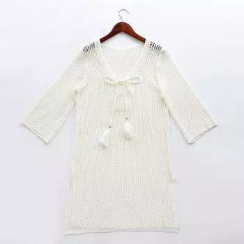 Пляжный жилет Крючком Вязание Бикини Отпуск Юбка White One size