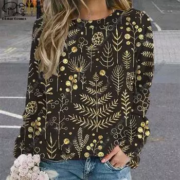 PLstar Cosmos Рождественская серия с 3D принтом и рисунком, женская толстовка с круглым вырезом и длинными рукавами, повседневный топ, новый стиль, S-6 S