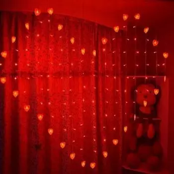 Plug Usukeu 128 Led Heartshape Fairy String Curtain Light Wedding Party Home Decoration Red,EU Plug