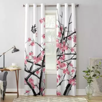 Plum Blossom Window Curtains For Living Room Kitchen Modern Curtains Home Decor Blinds Drapes 135W x 60H(cm) x1