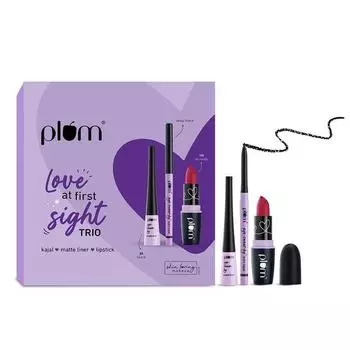 Plum Трио Love At First Sight | Карандаш для глаз Kohl Kajal - Deep Black + Помада Matterrific - 125 Go Rouge | 100%...