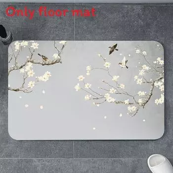 Plum Peach Lotus Blossom Pattern Diatom Mud Cushion Kitchen Carpet Toilet Jade Lavender Gray,40x60cm