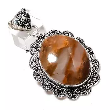 Plume Agate Gemstone Handmade 925 Sterling Silver Jewelry Pendant 2.52 H7F04