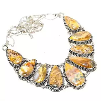 Plume Agate Gemstone Handmade Ethnic 925 Silver Necklace 18 JCN360-14