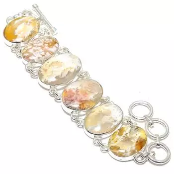 Браслет ручной работы из серебра 925 пробы с перистым агатом и драгоценными камнями 7-8 дюймов JCB367-44