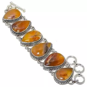 Plume Agate Gemstone Handmade Ethnic 925 Silver Bracelet 7-8 JCB353-77