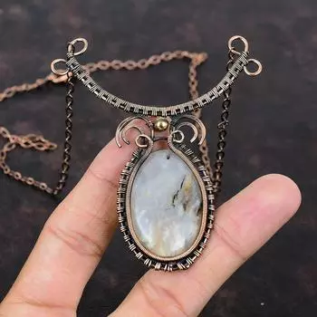 Plume Agate Gemstone Necklace Copper Wire Wrapped Necklace Adjustable Necklace Handmade Stylish Necklace Copper Jewelry Gift For Anniversary