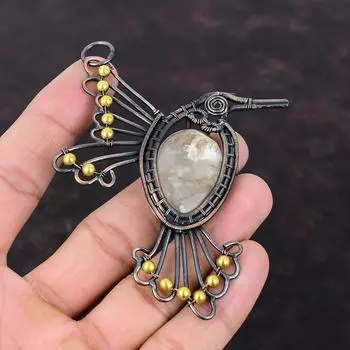 Plume Agate Pendant Copper Wire Wrapped Pendant Bird Pendant Handmade Pendant Gift For Her Genuine Gemstone Pendant Copper Wire Wrap Jewelry