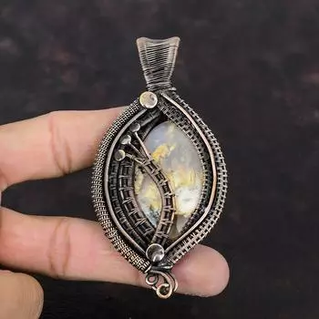 Plume Agate Pendant Copper Wire Wrapped Pendant Handmade Pendant Wire Wrap Jewelry Gift For Wedding Genuine Gemstone Pendant Copper Jewelry