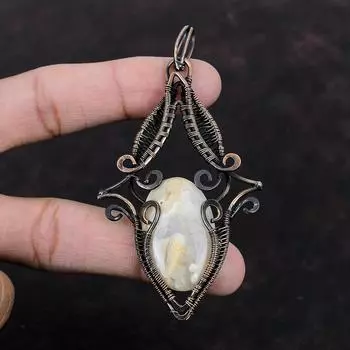 Plume Agate Pendant Copper Wire Wrapped Pendant Stylish Pendant Wire Wrap Gemstone Jewelry Handmade Designer Pendant Copper Jewelry For Gift