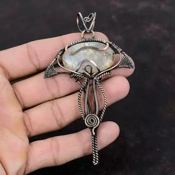 Plume Agate Pendant Copper Wire Wrapped Pendant Stylish Pendant Plume Agate Gemstone Jewelry Handmade Pendant Copper Jewelry Gift For Mother