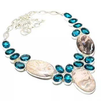 Ожерелье из стерлингового серебра 925 пробы с яшмой Plume Root и драгоценным камнем иолитом 18 дюймов u3V77 белый