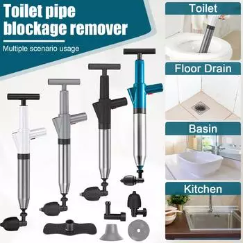 Плунжер для унитаза, Спрей высокого давления с манометром реального времени, Инструмент для устранения засора, Газовый вантуз из нержавеющей стали, Пробка для унитаза в ванной комнате One Size чёрный
