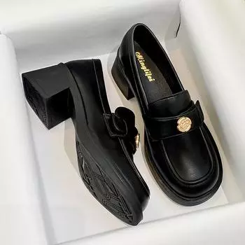 Плюс 35-43 женские мокасины Camellia Button Loafer британский стиль Лолита 6 см низкий каблук Мэри Джейн женские увеличивающие рост JK Uniform Shoes 35