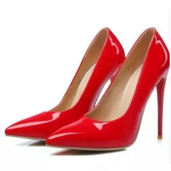 Plus 44 45 46 Роскошные туфли на очень высоком каблуке-шпильке 12 см Женские туфли-лодочки Тонкие каблуки Острый носок Офисные вечерние лакированные туфли из кожи 35