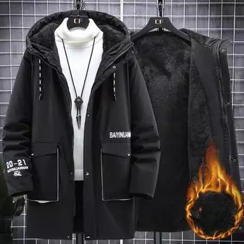 Плюс бархат плюс размер зимняя стеганая куртка мужская корейская версия тренда стеганая куртка свободная утолщенная мужская зимняя куртка стеганая куртка 10XL чёрный