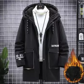 Плюс бархат плюс размер зимняя стеганая куртка мужская корейская версия тренда стеганая куртка свободная утолщенная мужская зимняя куртка стеганая куртка 2XL чёрный