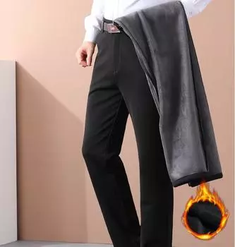 Плюс бархат утолщенные осенние и зимние брюки для мужчин среднего возраста брюки брюки Bullet Power повседневные брюки 42 чёрный