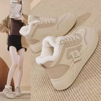 Плюс бархат высокие зимние белые женские повседневные хлопковые туфли в корейском стиле 2025 года, CY-8828 39 белый