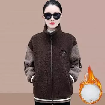 Плюс бархатная флисовая куртка бейсбольная форма женская зимняя утолщенная стойка воротник кардиган модный свитер из овечьей шерсти XXXL зелёный