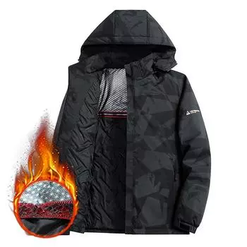 Плюс бархатная куртка с капюшоном мужская осенне-зимняя куртка для активного отдыха мужская ветровка утолщенная куртка XXXXXL чёрный