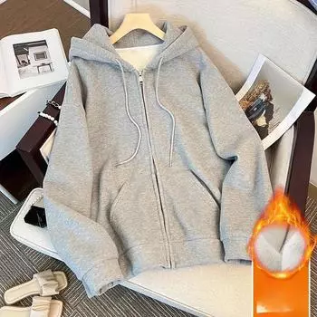 Плюс бархатная куртка-свитер для женщин, модели осень-зима, зимняя утолщенная зеленая толстовка с капюшоном из плюшевой овечьей шерсти XXL зелёный