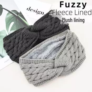 Плюс бархатная повязка на голову из переплетенной шерсти - теплая, толстая, защищающая уши спортивная шапка