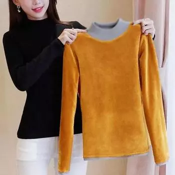 Плюс бархатная рубашка с толстым дном, женская зимняя рубашка большого размера, плотно облегающая внутренняя бархатная рубашка с подогревом, термобелье, элегантный тонкий топ XXXXL абрикосовый