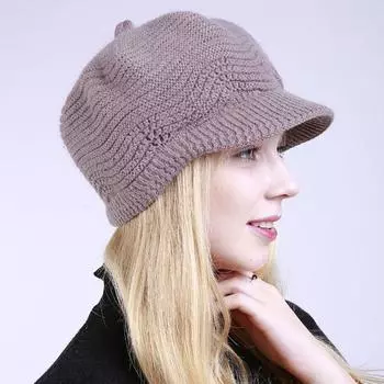 Плюс бархатная теплая кроличья нить женская однотонная берет твист шапка осень-зима женская вязаная кепка с козырьком One size хаки