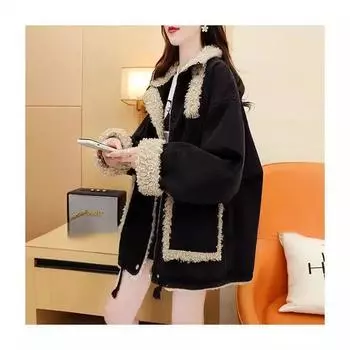 Плюс бархатная толстая джинсовая куртка женская осенне-зимняя верхняя одежда универсальная повседневная одежда свободный ленивый стиль корейская хлопковая одежда XXL чёрный