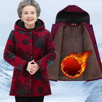 Плюс бархатная толстая хлопковая куртка для пожилых людей зимняя женская куртка средней длины с хлопковой подкладкой из вельвета с капюшоном теплая стеганая куртка XXXXXL