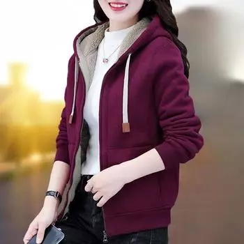 Плюс бархатная толстая куртка с капюшоном женская осенне-зимняя короткая спортивная куртка XXXXL чёрный