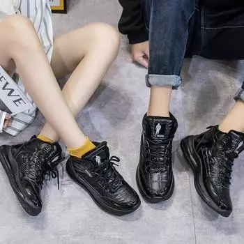 Плюс бархатные кроссовки для пар, новая зимняя теплая хлопковая обувь, женские универсальные высокие кроссовки 35 чёрный