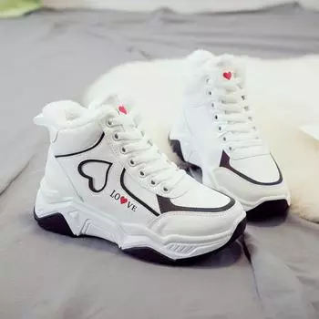 Плюс бархатные кроссовки женские 2024 зимние дикие высокие туфли женские теплые хлопковые туфли для бега толстые женские туфли Zapatos De Mujer 35 чёрный