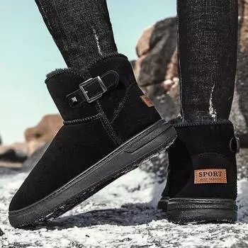 Плюс Бархатные мужские зимние сапоги Мужские короткие трубочки Теплые хлопчатобумажные туфли Утолщенные нескользящие короткие ботинки Хлебная обувь Зимние хлопковые сапоги для папы 39 чёрный