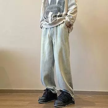 Плюс бархатные мужские зимние толстые джинсы Y2K, джинсовые брюки, винтажные джинсы на шнурке для мужчин, уличная одежда в стиле Харадзюку, корейская зимняя одежда 3XL светло-синий