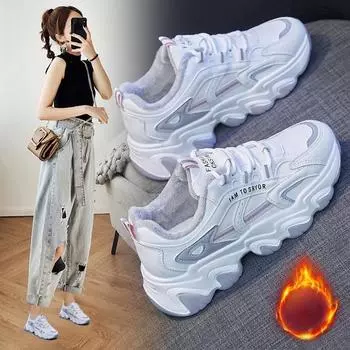 Плюс бархатные спортивные туфли зимние женские спортивные белые туфли уличная мода повседневная теплая обувь кроссовки 35