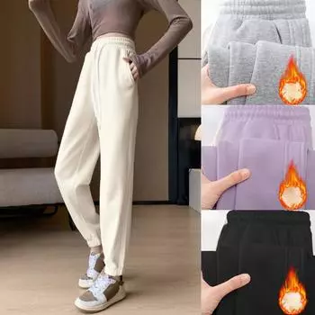 Плюс бархатные утолщенные брюки женские осенне-зимние теплые леггинсы с высокой талией свободные повседневные брюки XXL чёрный