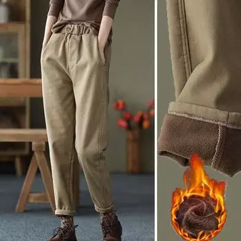 Плюс бархатные утолщенные штаны-шаровары женские осенне-зимние модные узкие брюки в стиле вестерн S чёрный