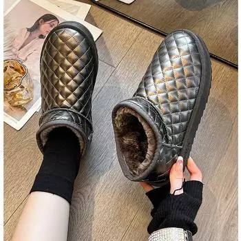 Плюс бархатные утолщенные зимние ботинки женские 2024 зимние новые теплые хлопковые ботинки для дома и улицы меховые короткие хлопковые ботинки 36 чёрный
