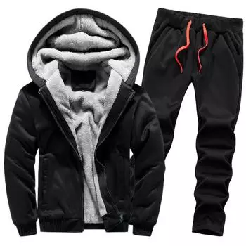 Плюс бархатный свитер костюм мужской утолщенный теплый зимний кардиган из двух частей спортивная одежда 5XL чёрный