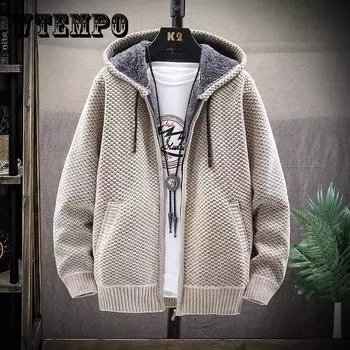 Плюс бархатный толстый свитер, мужская куртка, вязаный кардиган, тренд, красивый осенне-зимний теплый капюшон с капюшоном XXXL